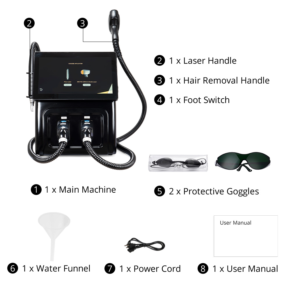 2 In 1 Pro Laser Hair Removal Machine For Hair Tattoo Removal Skin Rejuvenation